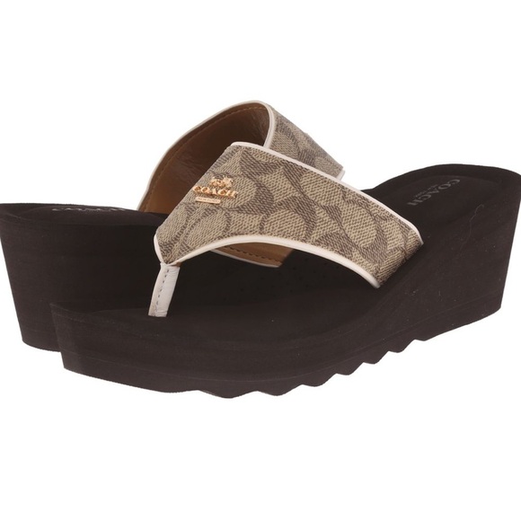 Coach Janice Signature Platform Wedged Sandals Brown - Picture 2 of 8